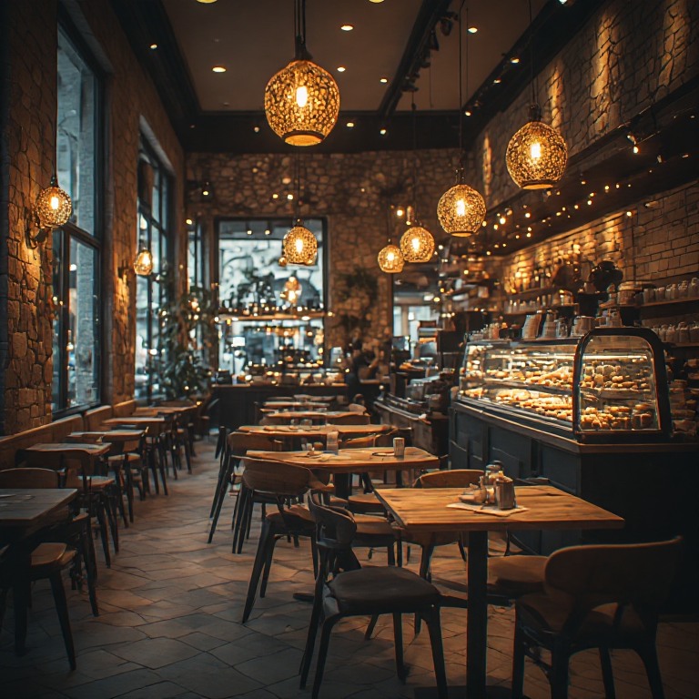 Biophilic café interior with plants