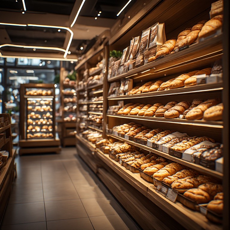 Curved glass pastry display counter